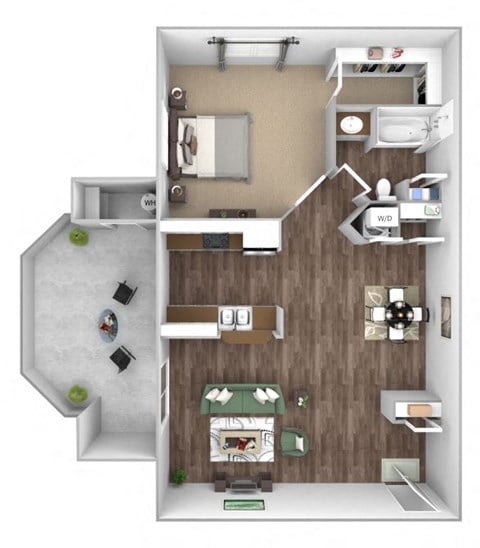 Floor plan for 1 bed, 1 bath, 792 sqft